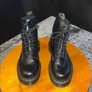 Dr. Martens NWOT Black Lace-Up Boots with Yellow Stitching
